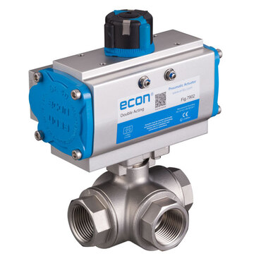 3-Way ball valve Type: 7760ED Stainless steel Pneumatic operated Double acting Internal thread (BSPP) 1000 PSI WOG